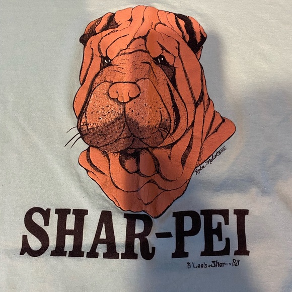 Vtg Screen Stars 90s SHAR-PEI Dog Blue Single Stitch T-Shirt Size L USA Made - Picture 4 of 7